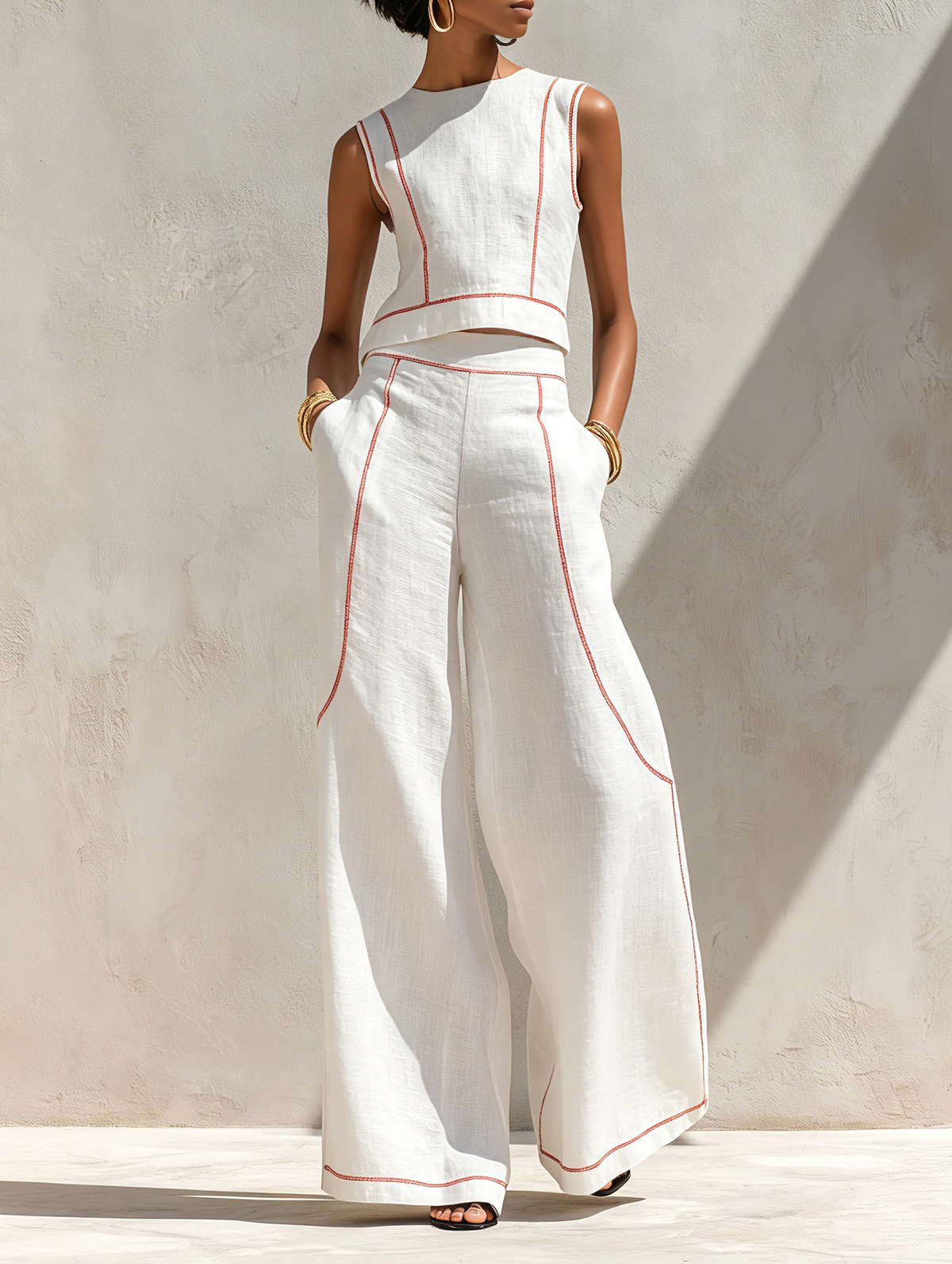 Conjunto Elegante de Pantalón con Detalles de Costuras en Contraste