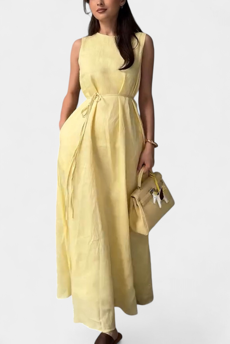 Vestido Sin Mangas Rosetta Suave con Lazo Ajustable