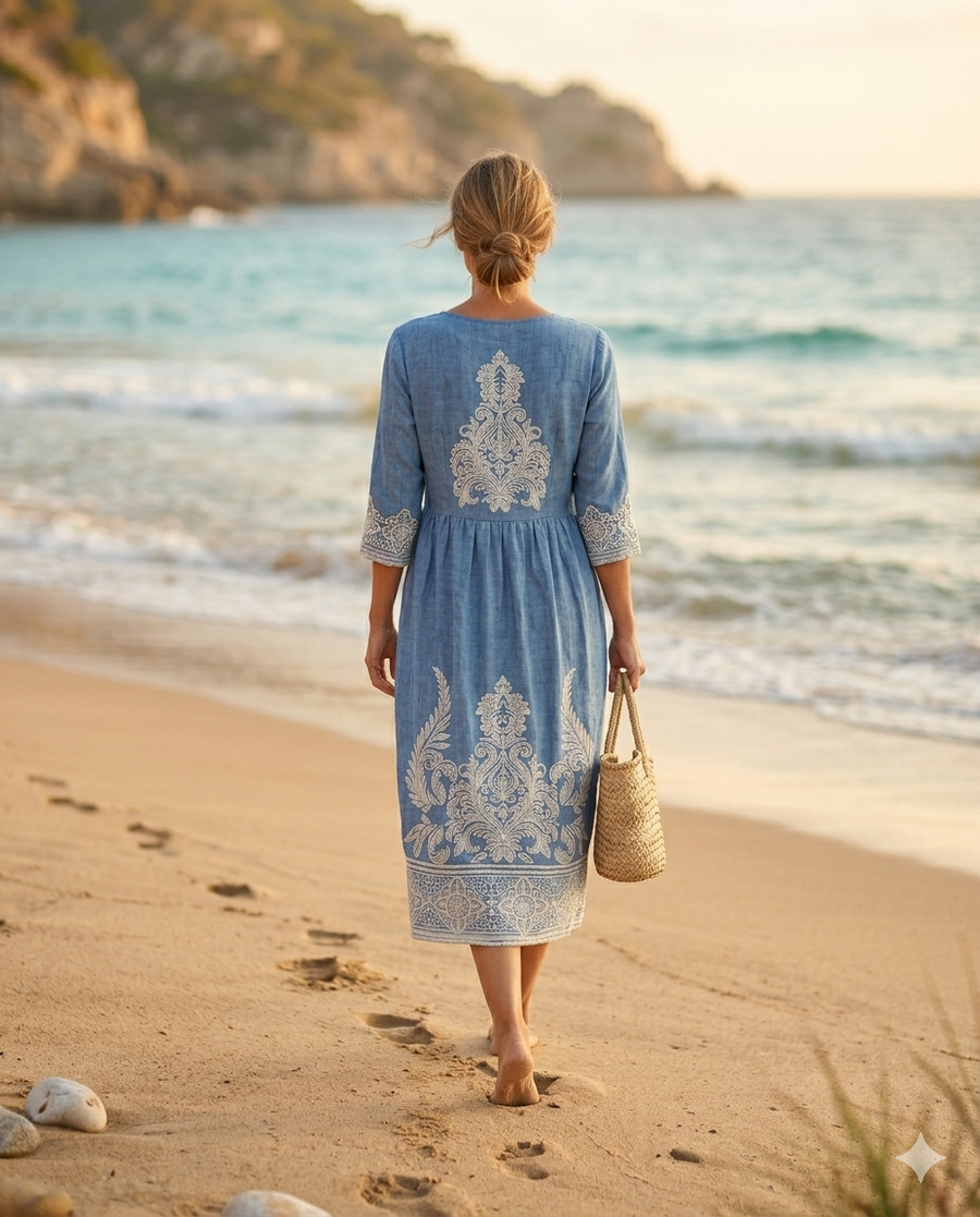 Vestido Damasco Azul