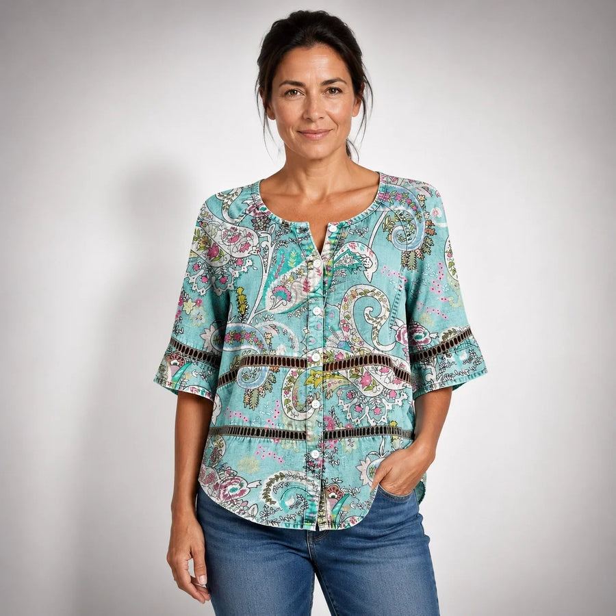 Consuelo™ | Camisa Vintage con Estampado Paisley y Mangas de Tres Cuartos