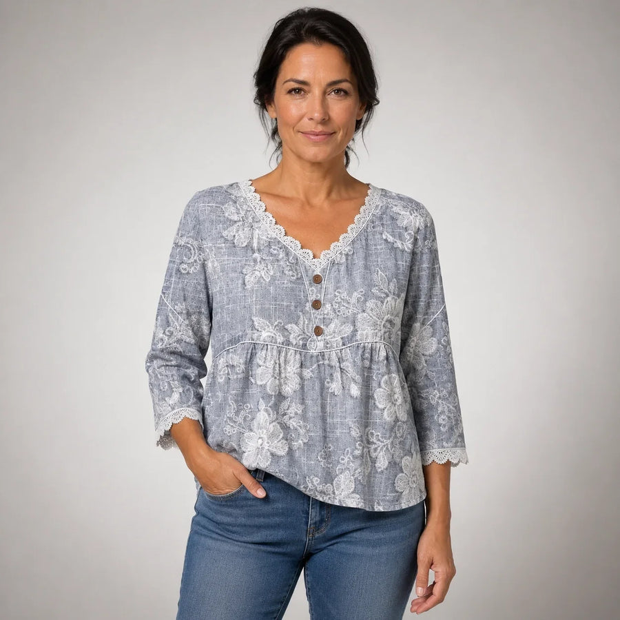 Inmaculada™ | Blusa Vintage Floral con Encaje Detallado