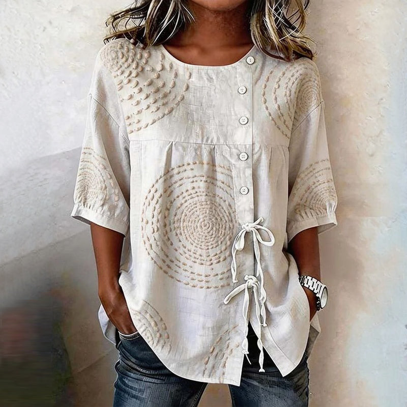 Remedios™ | Blusa Vintage con Detalles de Cordones y Estampado Artesanal