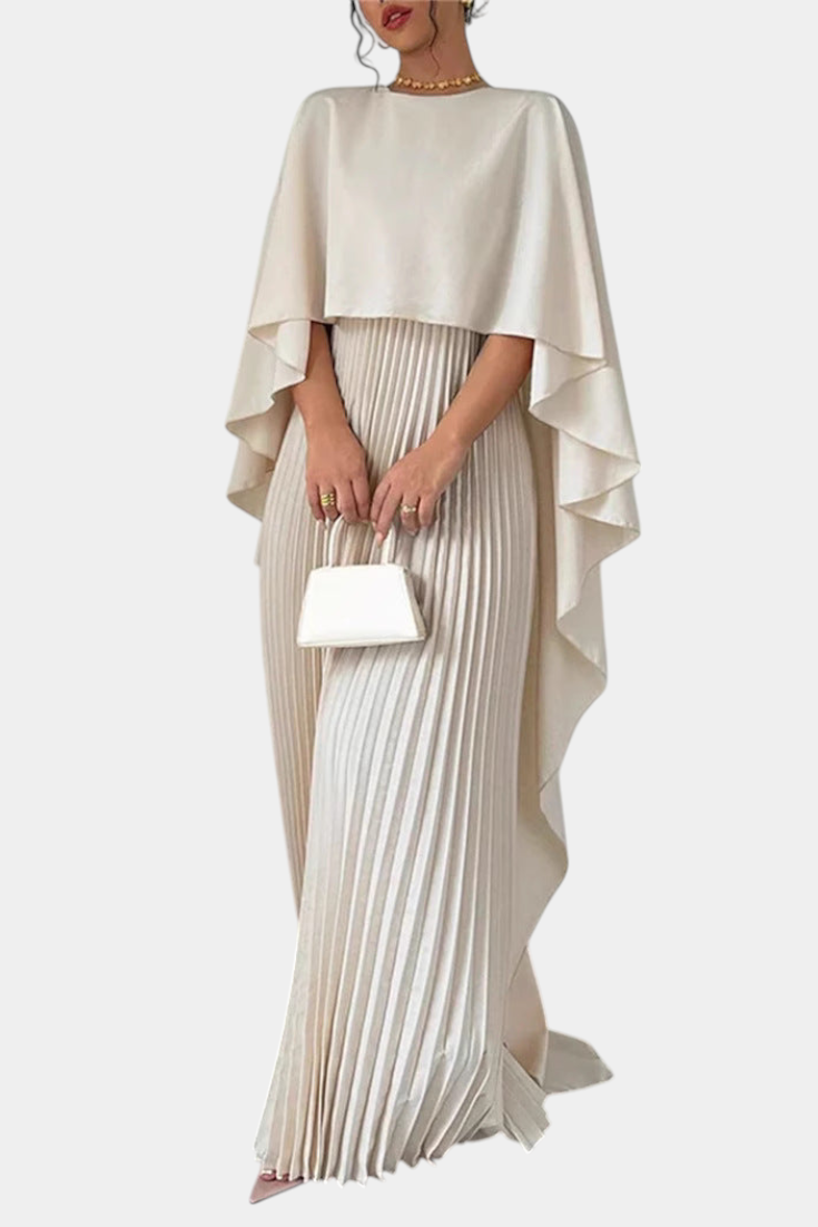 Vestido Maxi de Cuello Alto Jane con Pliegues y Mangas Volantes