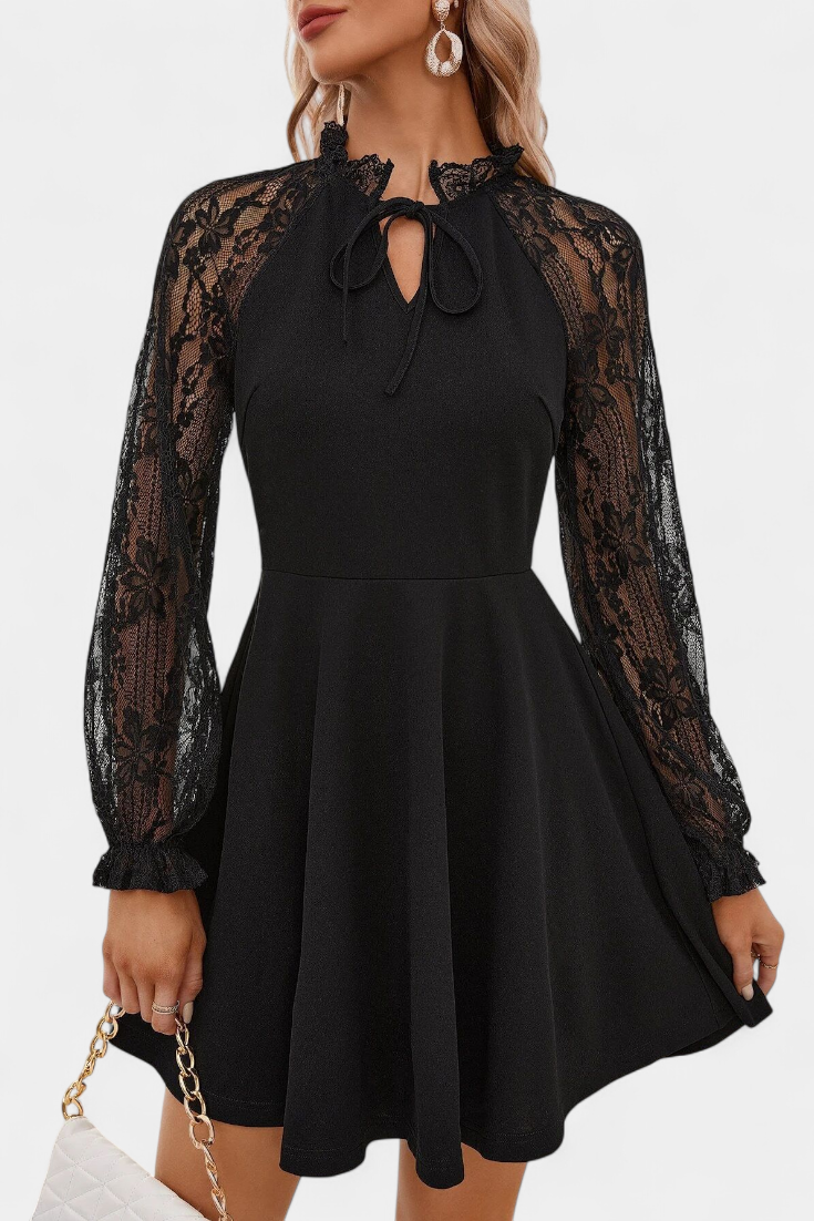 Vestido Mini de Encaje Floral Jasella con Mangas Largas